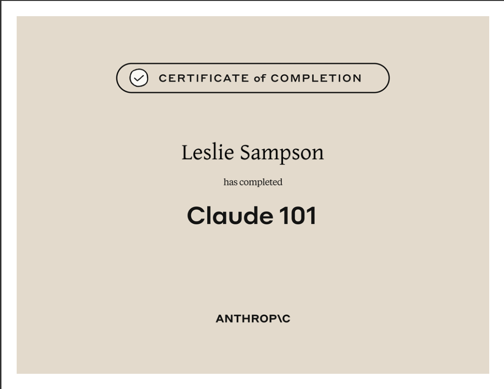 Certificate of completion: Claude 101